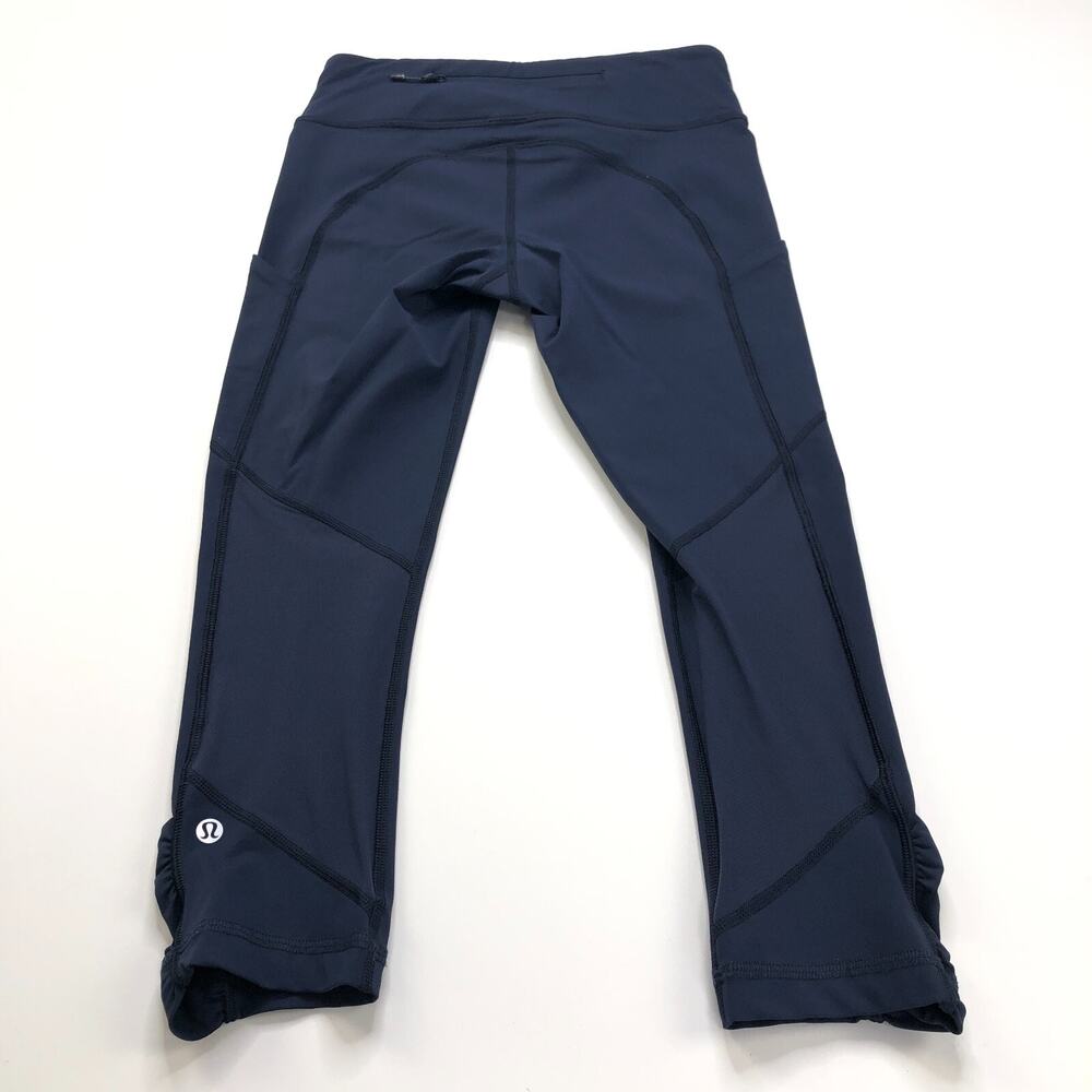 Lululemon Capri 4 (Fits 25W 20L) Athleisure Travel Legging Ruched Pants Blue